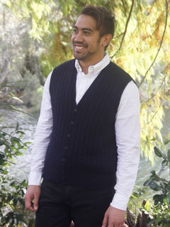 Men's Rib Button Vest in Possum Merino LOTHLORIAN/9829
