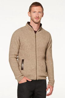 Rib Zip Jacket with Leather Trim Possum Merino Silk McDONALD/6610