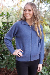 Plain Zip Cardigan with Pockets in Possum Merino LOTHLORIAN/9976