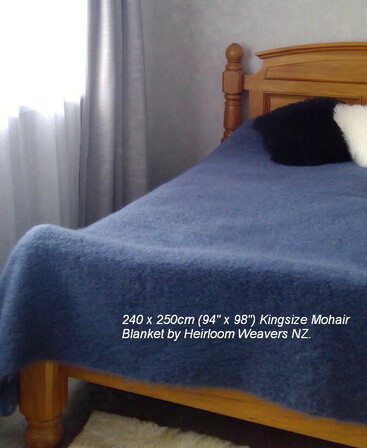 KINGSIZE MOHAIR BLANKET 2.4m x 2.5m or 8'x8' in Indigo or Cream