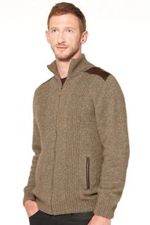 Zip Jacket with Leather Trim Possum Merino Silk McDONALD/6604