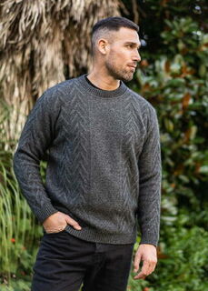 Crew Neck Aran Jumper in NZ Possum Merino Silk KORU-K0868